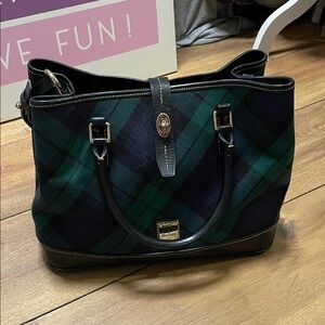 Dooney & Bourke Black and Green Plaid Tote